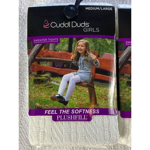 Cuddl Duds Girl’s M/L Ivory Sweater Tights - 2 Pairs - Picture 2 of 6